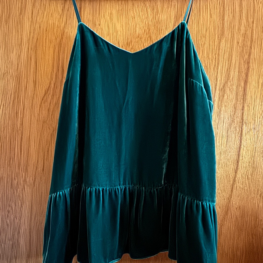 J. Crew Emerald Green Velvet Velour Peplum V-Neck Tank Top Size 12 BNWT